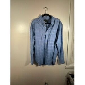 Orvis Button Down Mens Sz L Blue Plaid Trim Fit Flannel Shirt Windowpane Cotton